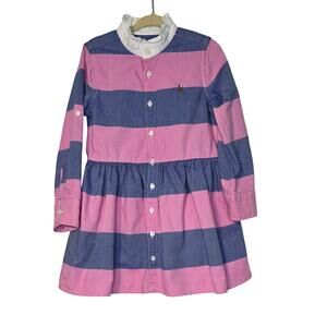Ralph Lauren Girls Pink Striped Dress‎ Pony logo size 3T